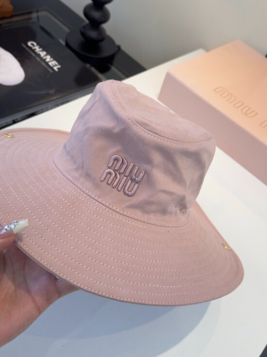 Miu Miu Light Pink Logo Embroidered Bucket Hat